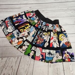 Comic Strip Print Circle Skirt with Black Waistband